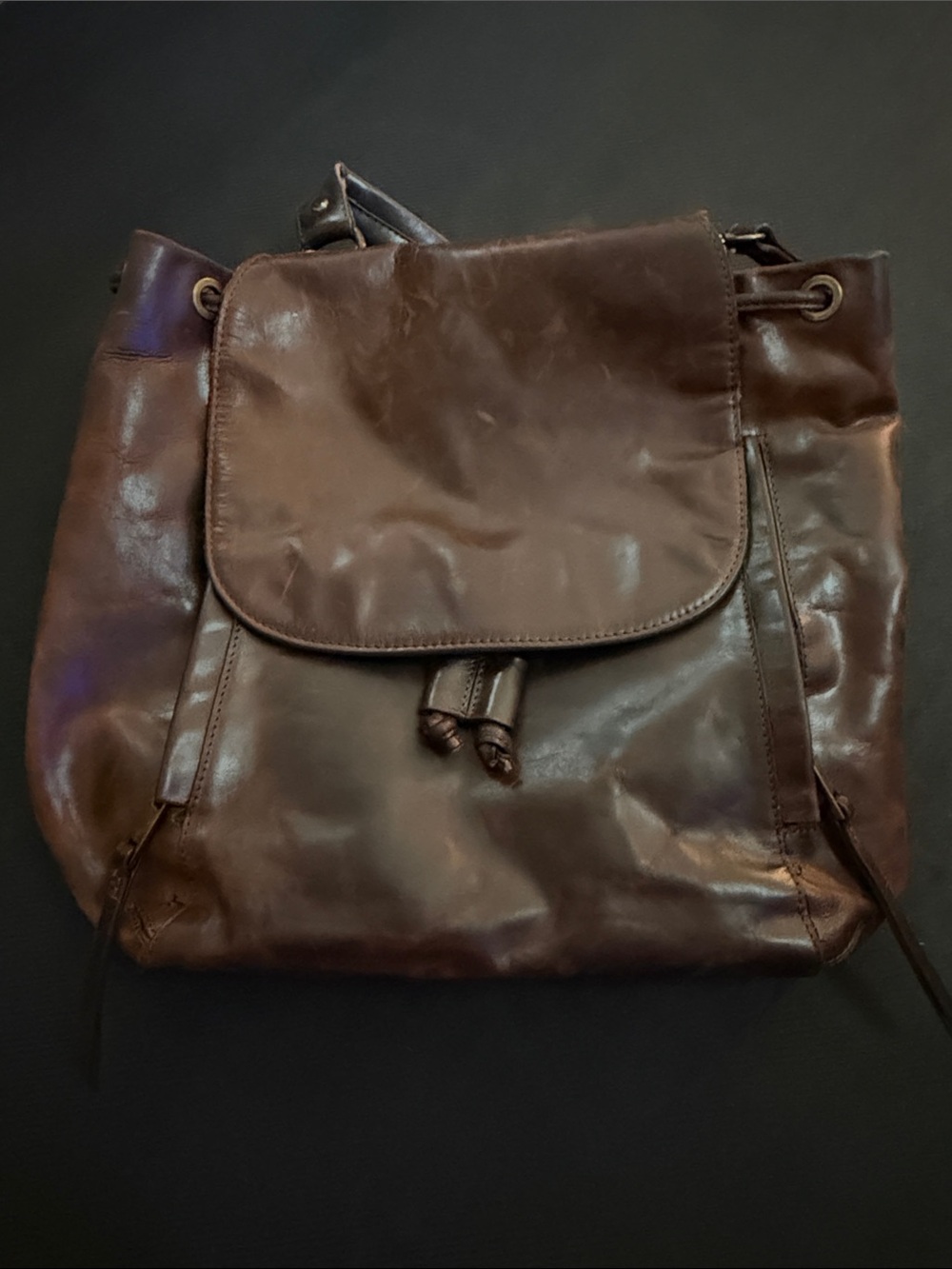 RACHEL Rachel Roy Dark Brown Leather Drawstring Backpack